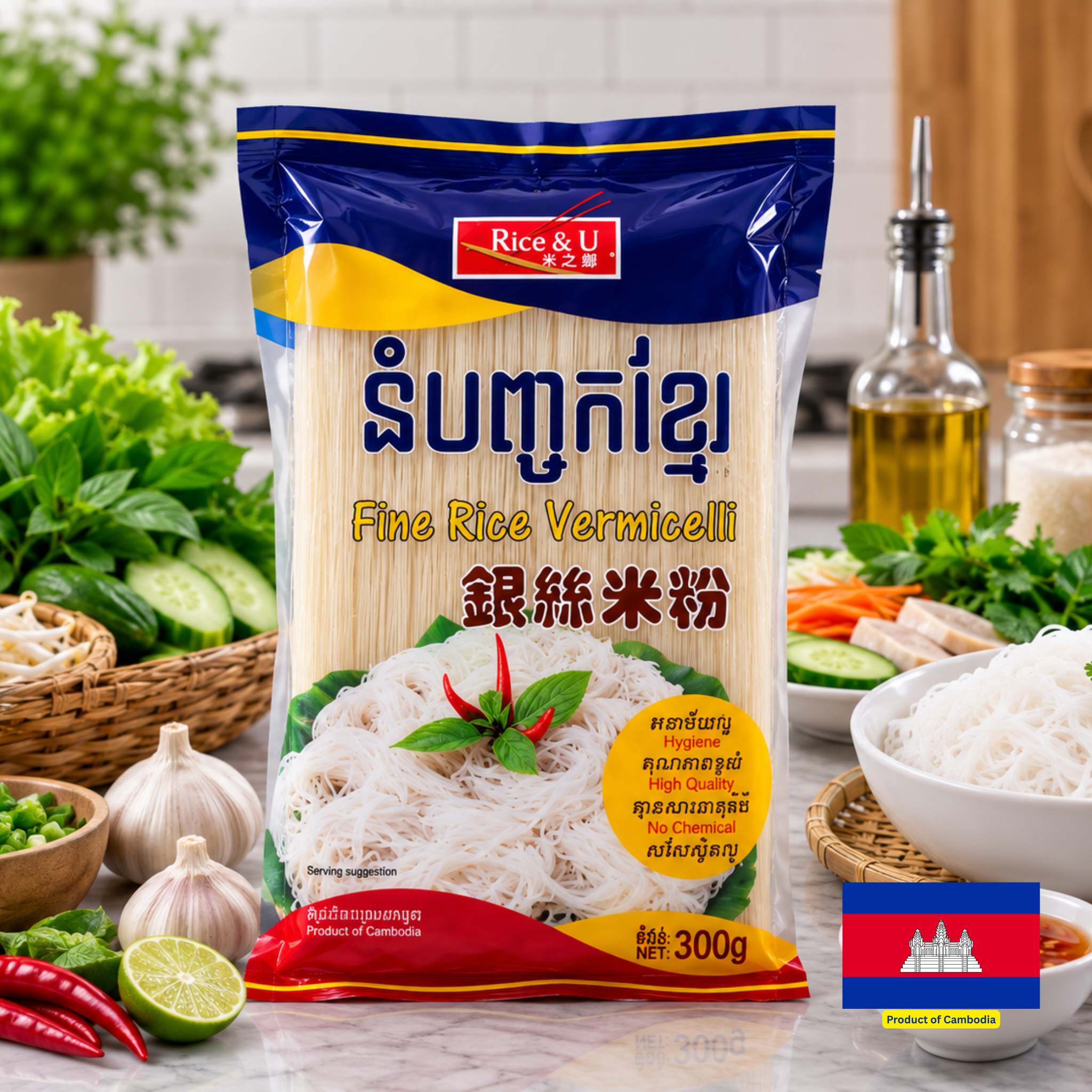 RICE & U FINE RICE VERMICELLI / នំបញ្ចុកខ្មែរ 300g